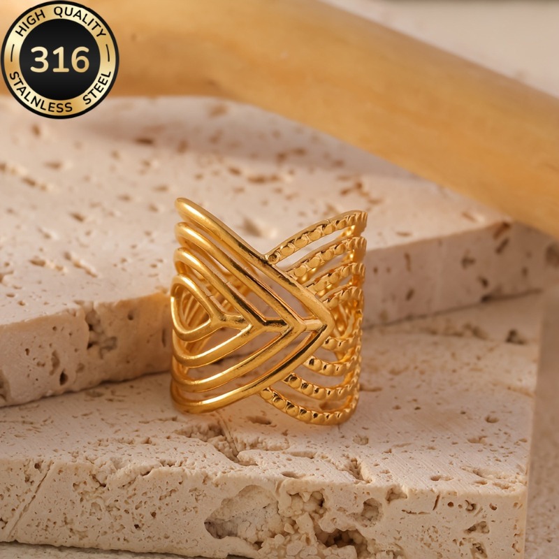 Women's Adjustable Golden Plated Stainless Steel Chunky Boho Ring